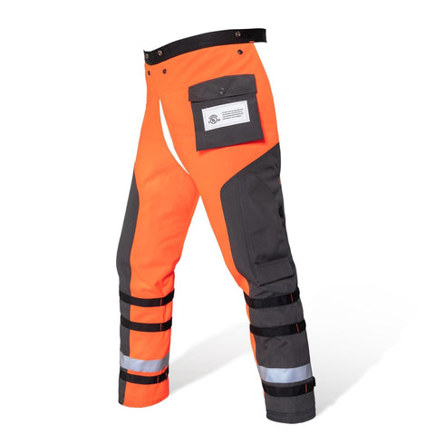 YARDMARIS chainsaw chaps outer shell in orange and black for rugged durability.