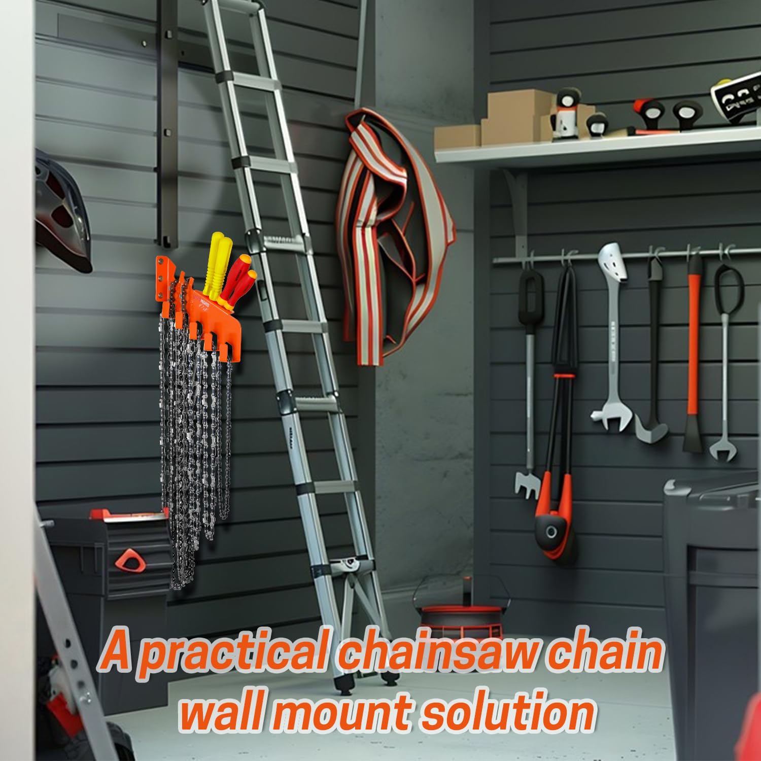 YARDMARIS organized workspace with chains and tools neatly stored
