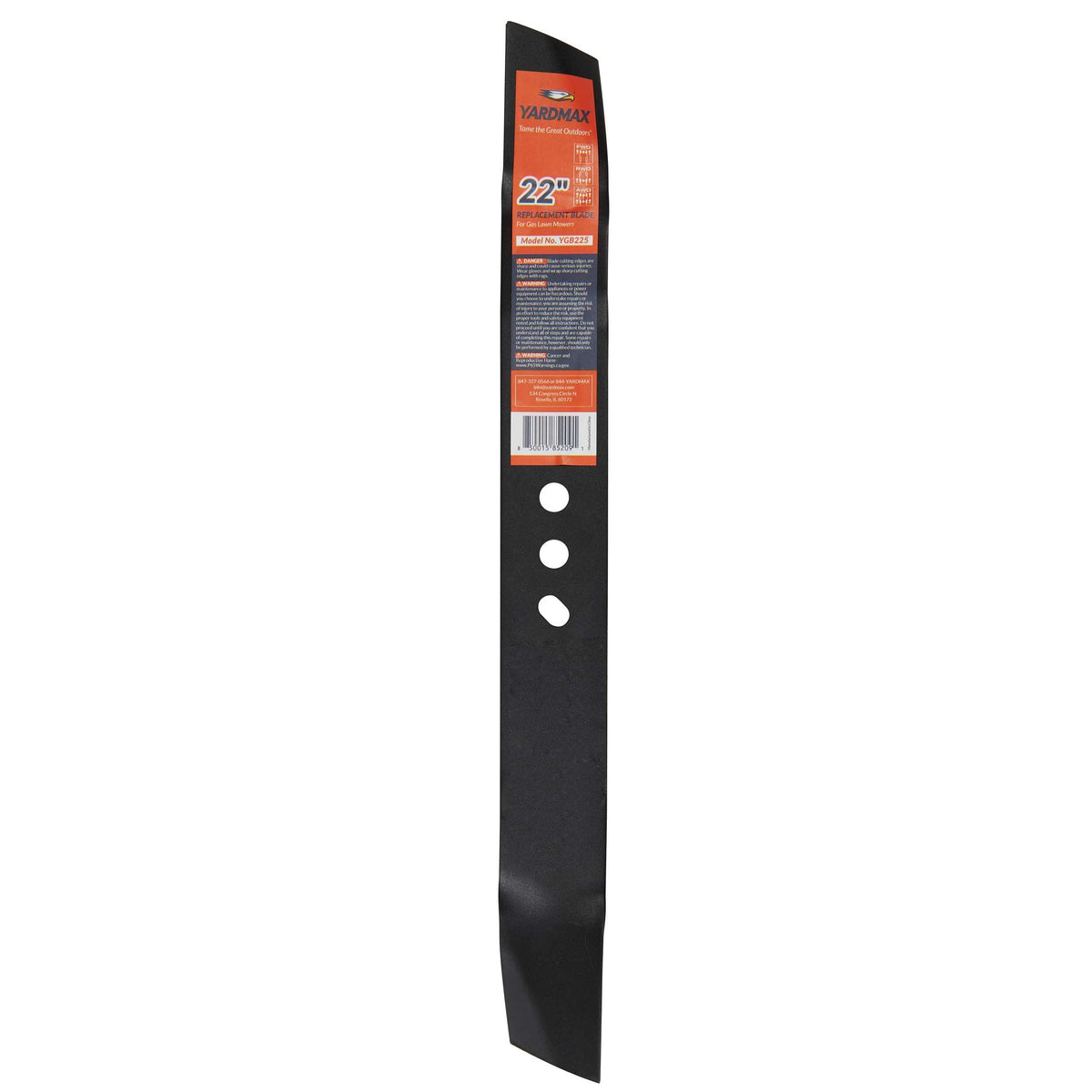 YARDMAX 22-inch replacement blade, front view, crisp cuts possible.
