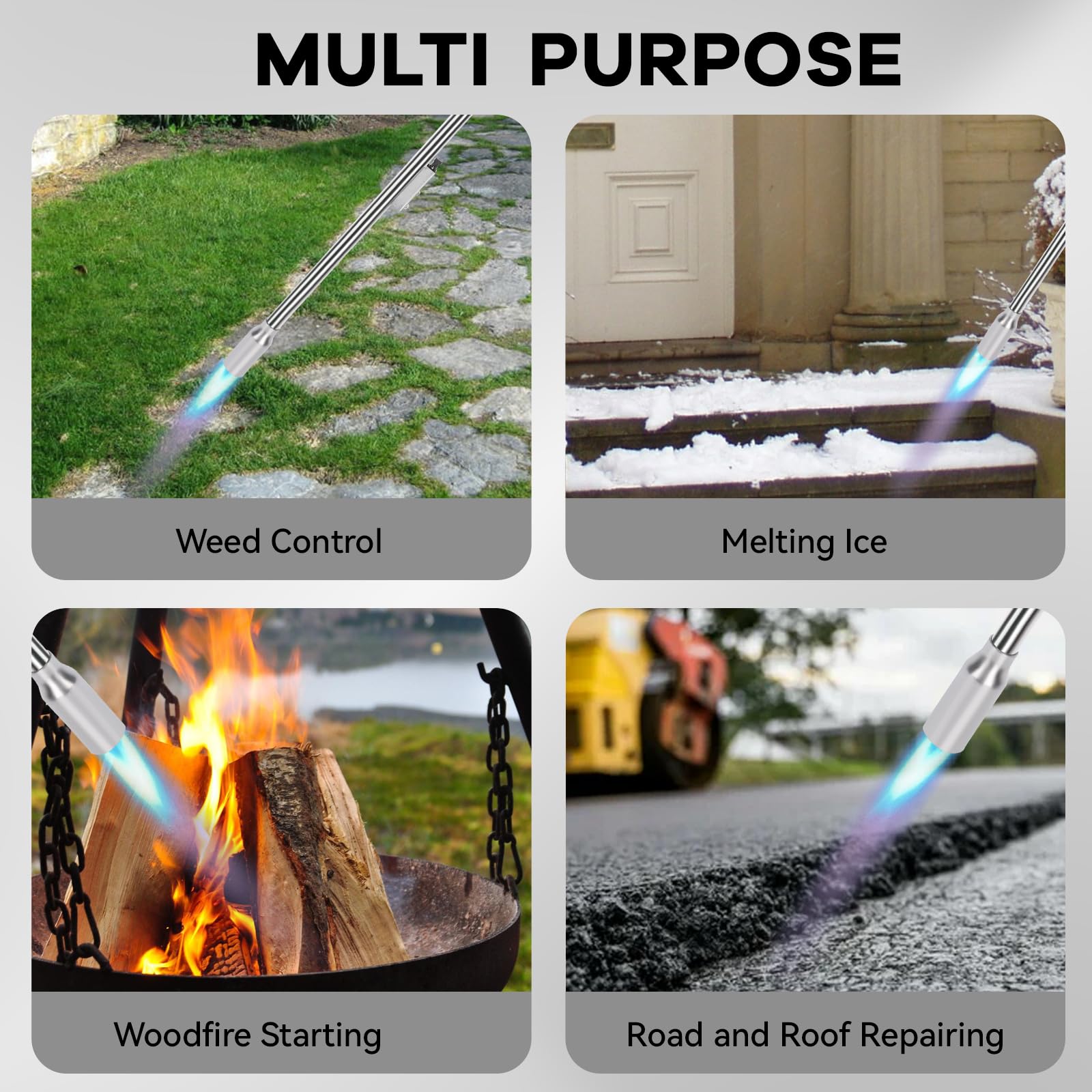 Yardwizard weed torch works with 1lb propane cylinders for flexible fueling.