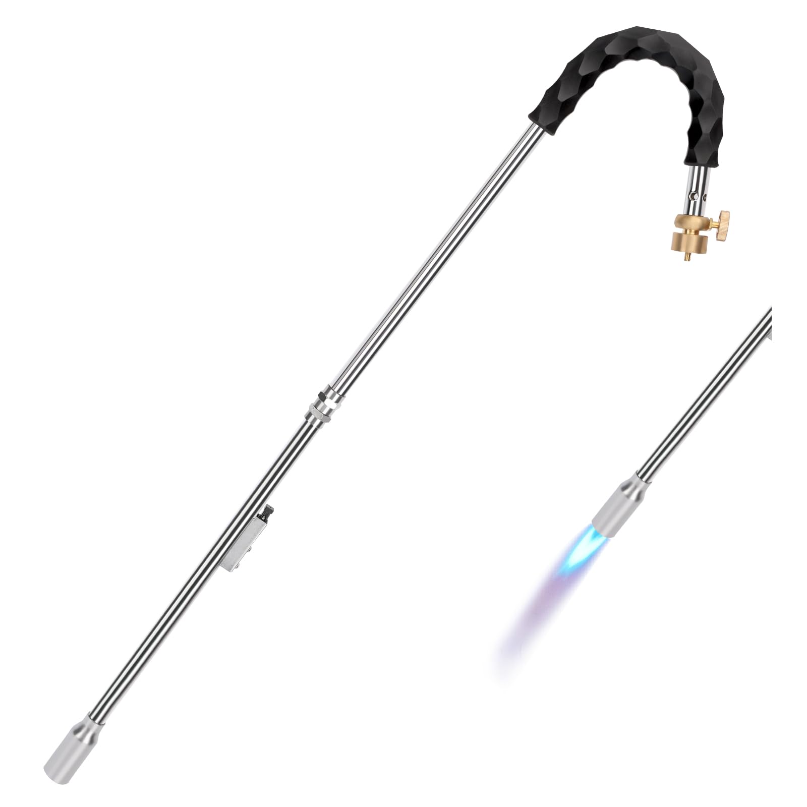 Yardwizard weed torch in action delivering 24,000 BTU heat for rapid weed clearing.