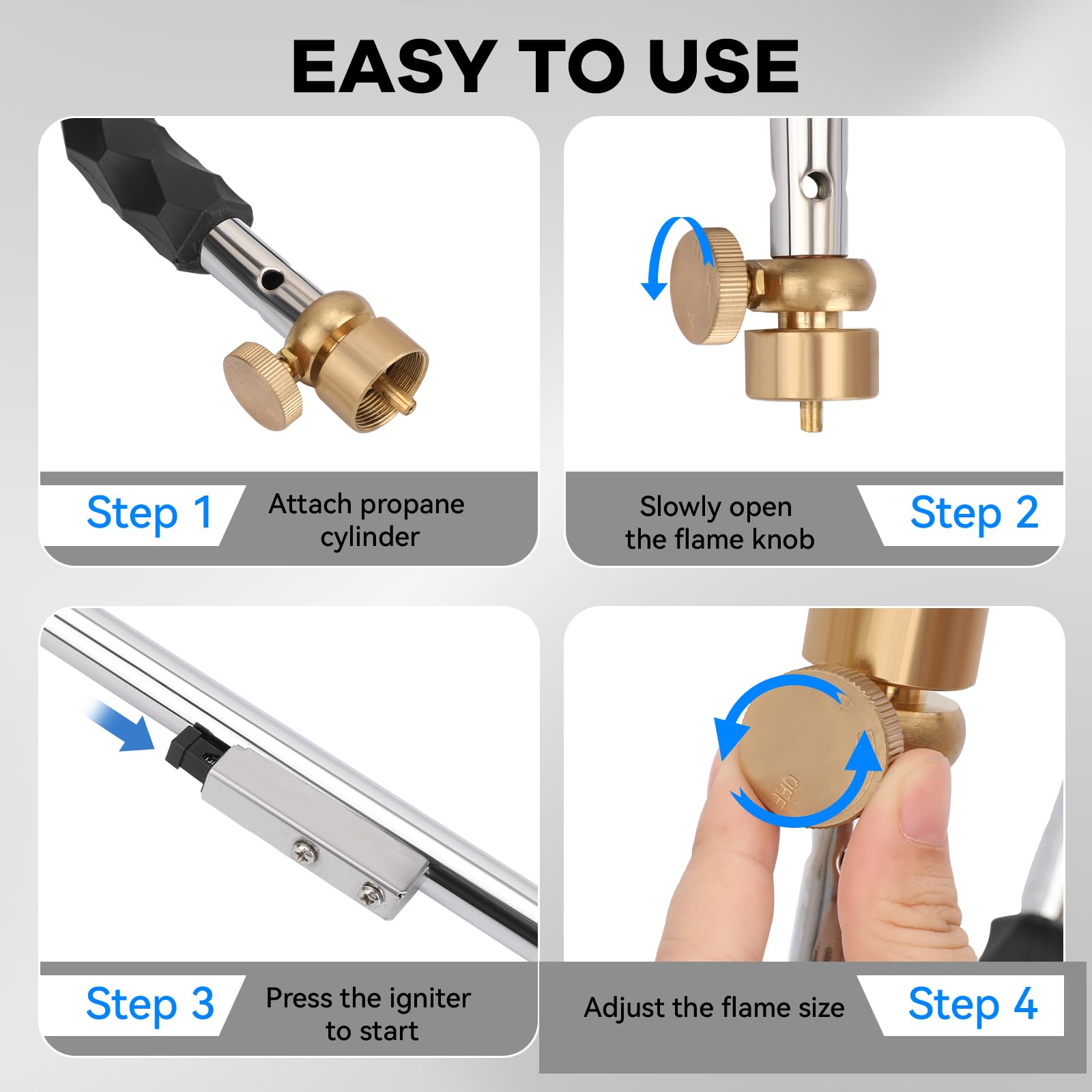 Yardwizard weed torch ergonomic handle ensures secure grip during use.