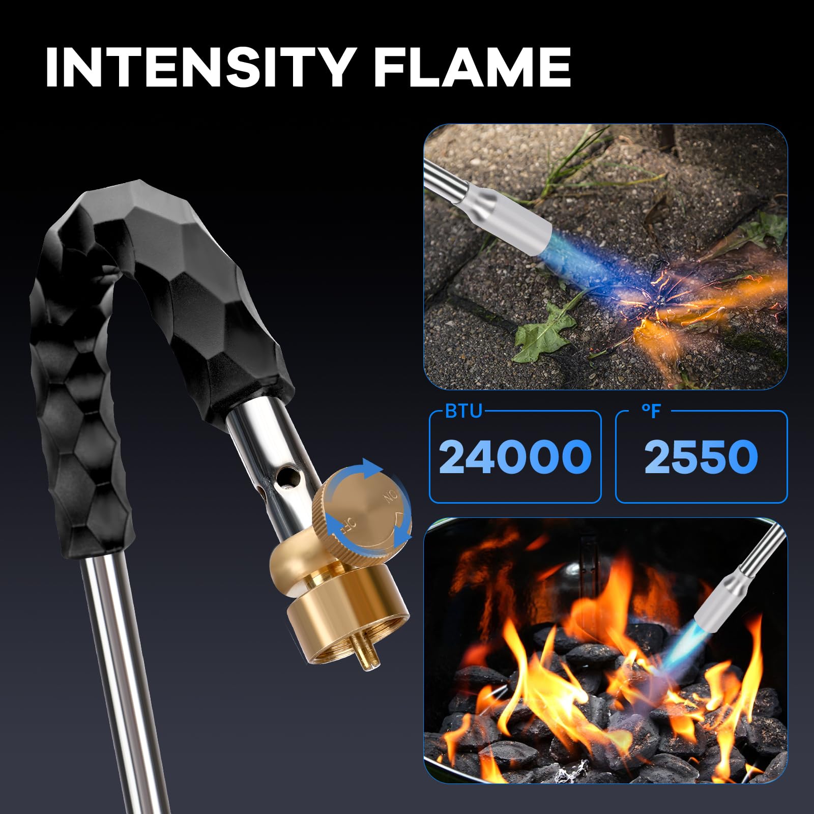 Yardwizard weed torch with igniter for quick, reliable startup.