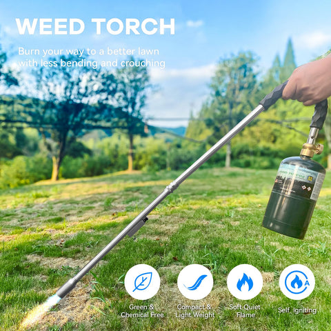 Yardwizard weed torch demonstrated for multi-use tasks like ice melt and campfire prep.