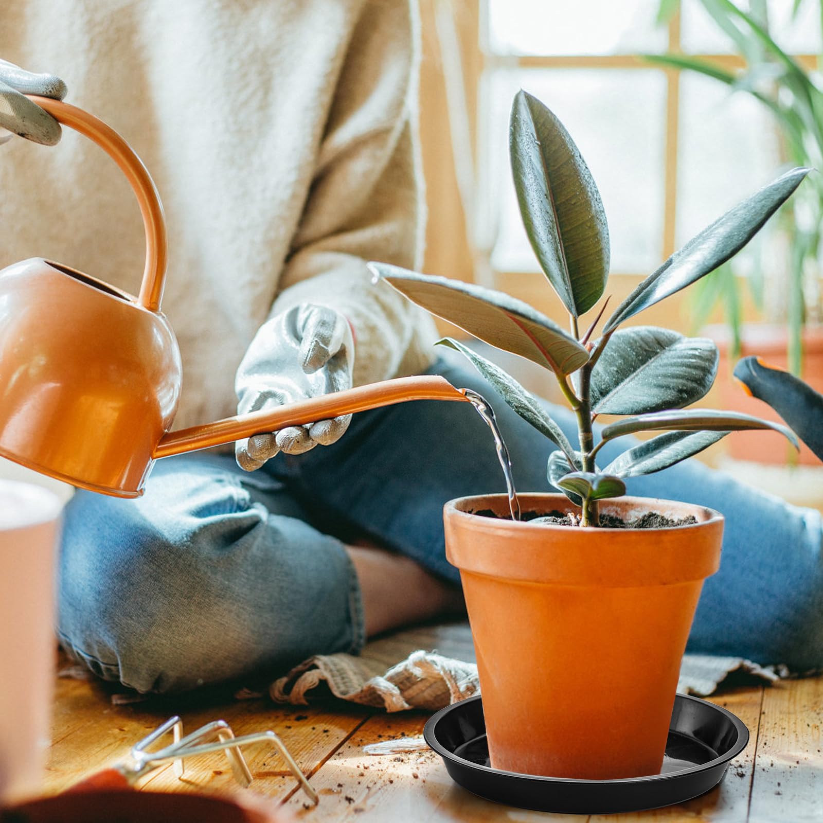 Yarlung indoor-use saucer shields floors during plant care