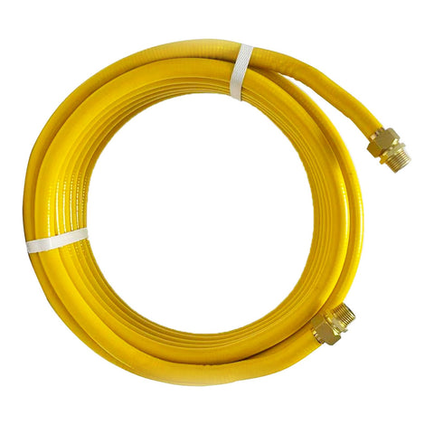 Yarzelar 33ft CSST gas hose close-up, durable corrugated stainless core.