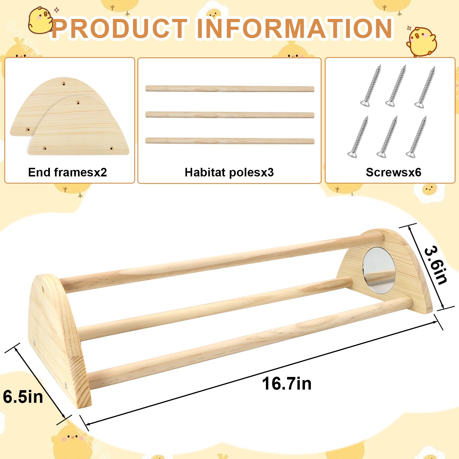 Yasdyri natural pine wood perch with smooth, rounded edges