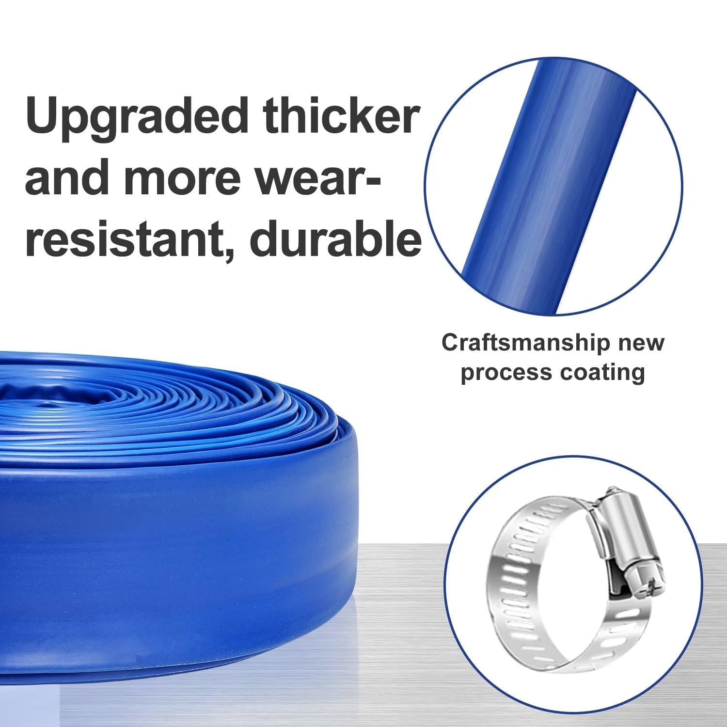 YASHINE heavy-duty PVC hose 2in, weather-resistant lay-flat for seasonal pool maintenance.
