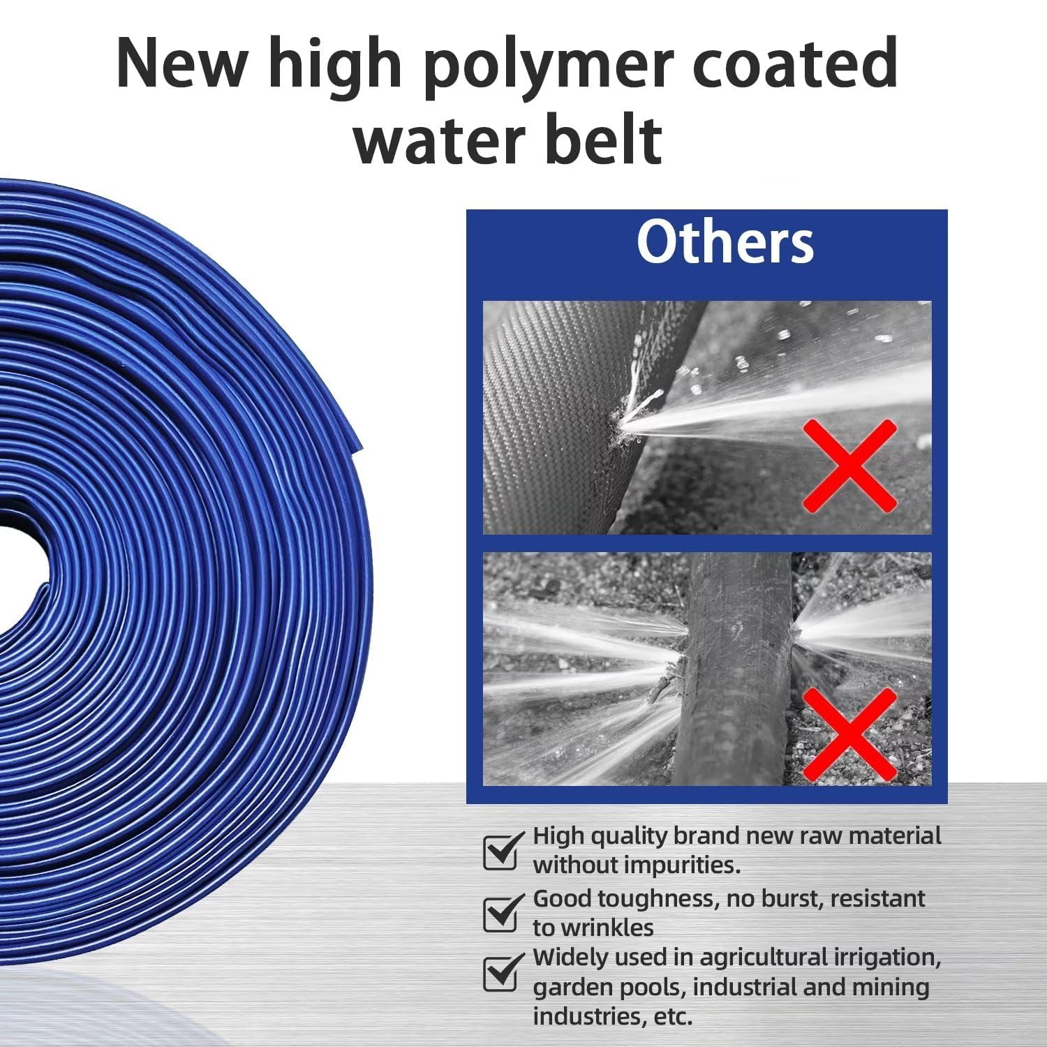YASHINE lay-flat water hose 100ft, flexible yet sturdy for filtration and draining tasks.