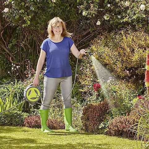YASHINE portable hose reel in use for garden watering and car wash