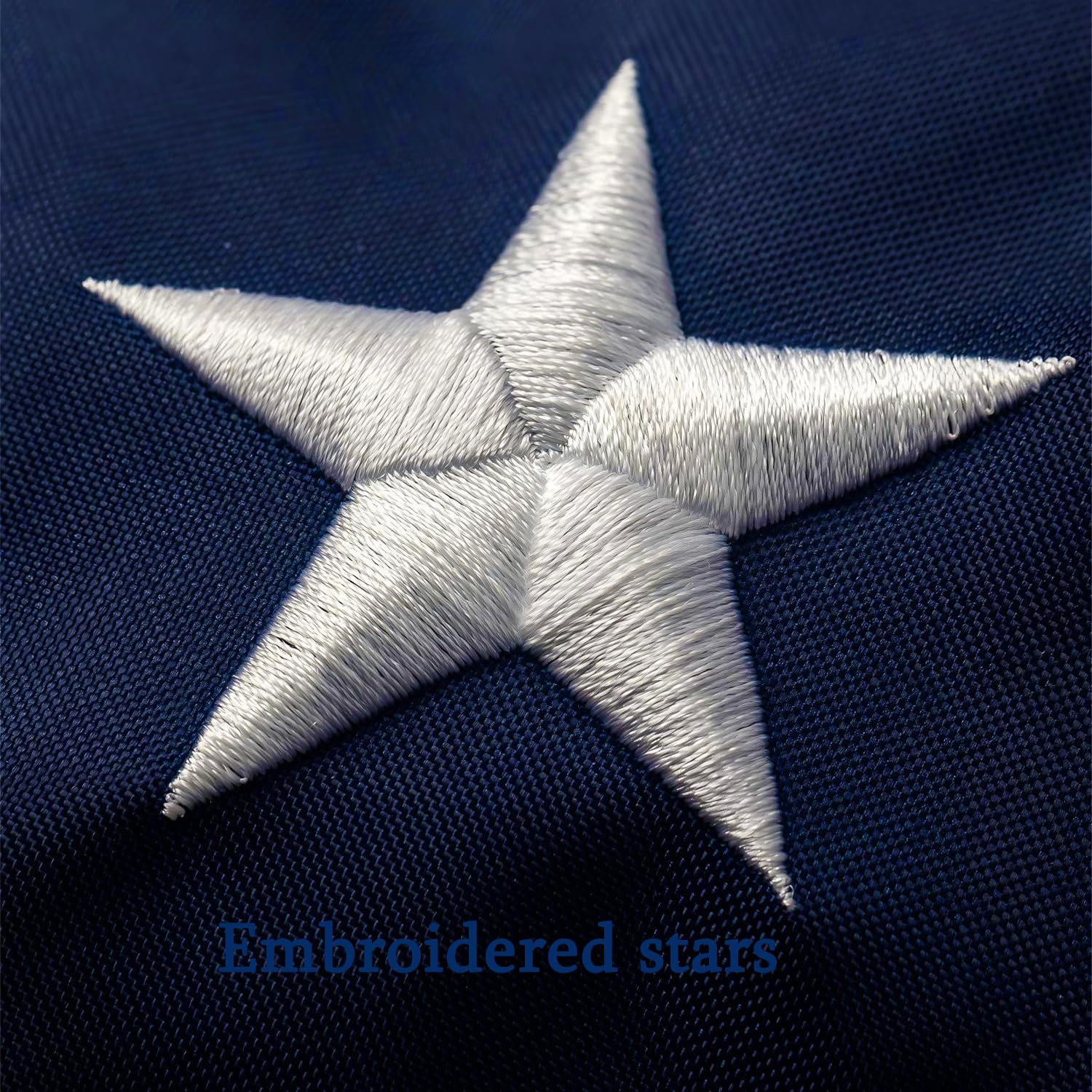 YASUN embroidered-stars flag detail with raised 3D texture for durability and patriotic appeal.