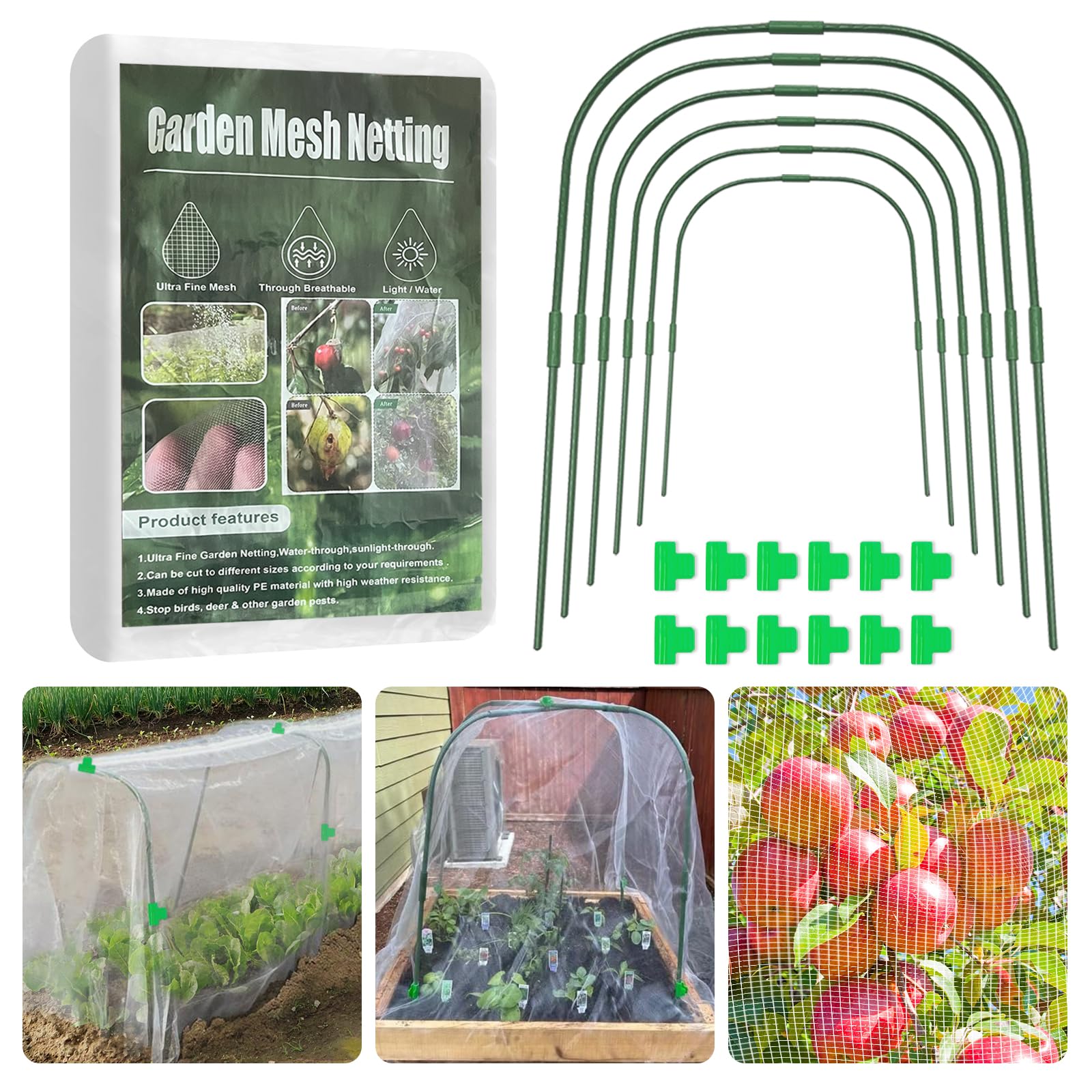 YATHO garden netting kit over a raised bed protecting crops while allowing sun and rain through