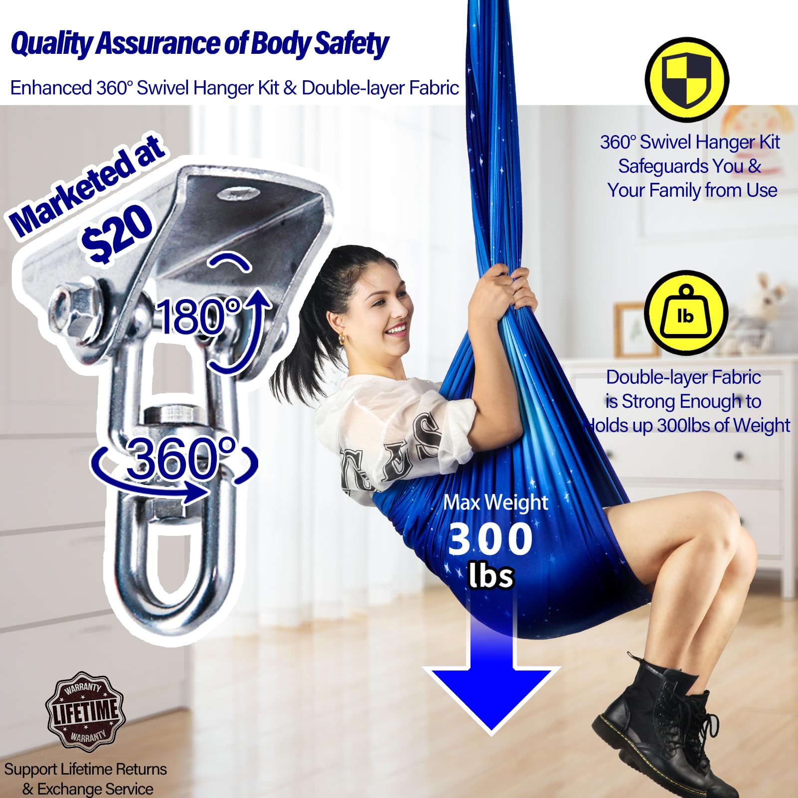 Yatoco sensory swing with 360° swivel hanger for versatile movement