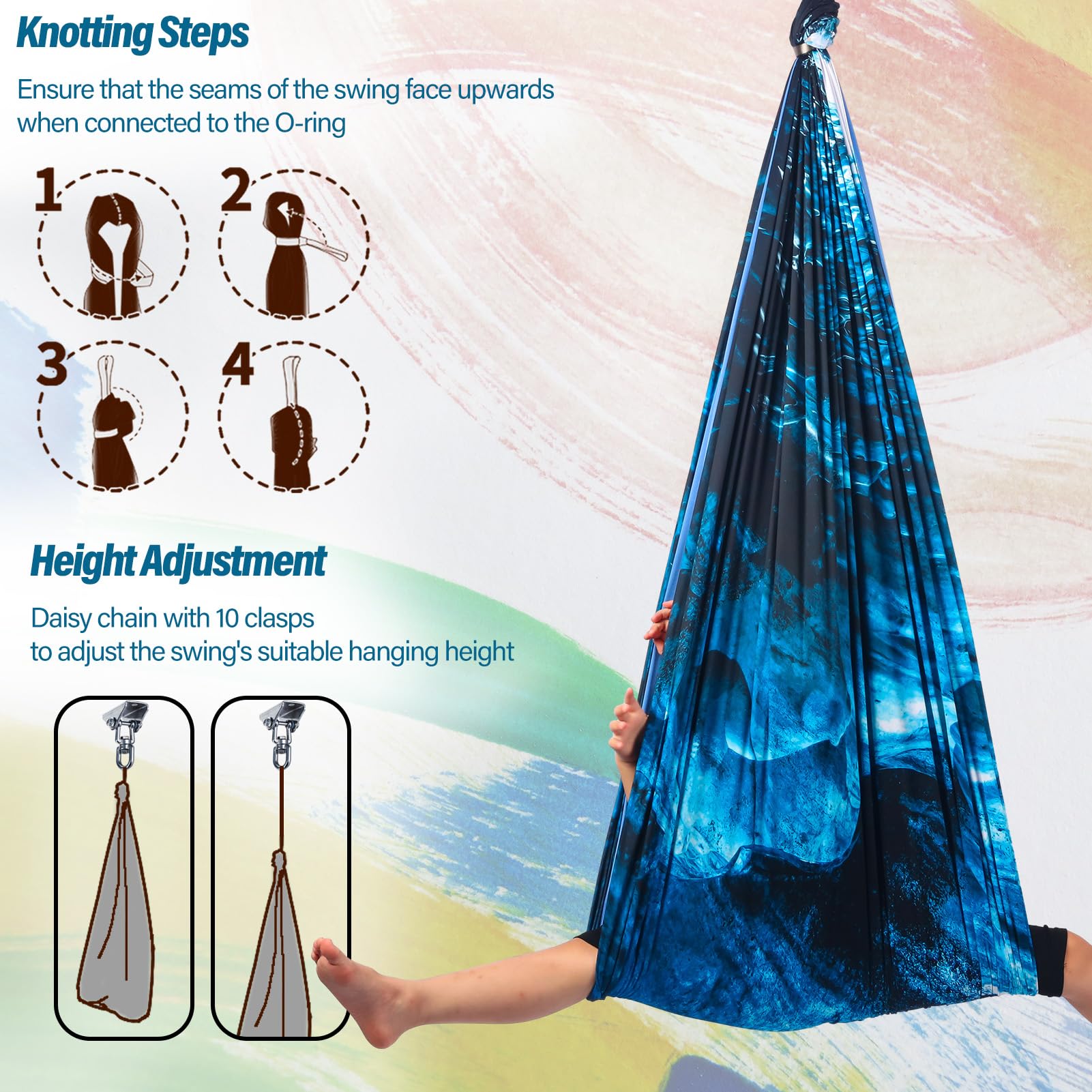 Yatoco Sensory Swing hardware and accessories enable flexible setup and height options