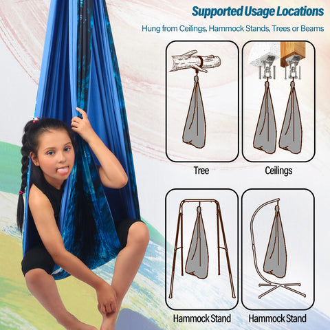 Yatoco Sensory Swing includes daisy chains and carabiners for secure mounting