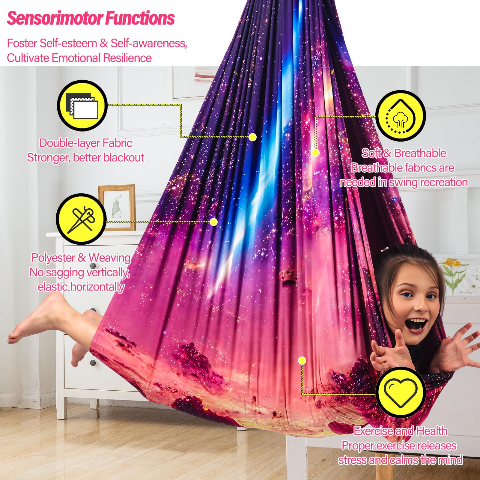 Yatoco sensory swing U-hooks anchor safely for indoor spaces