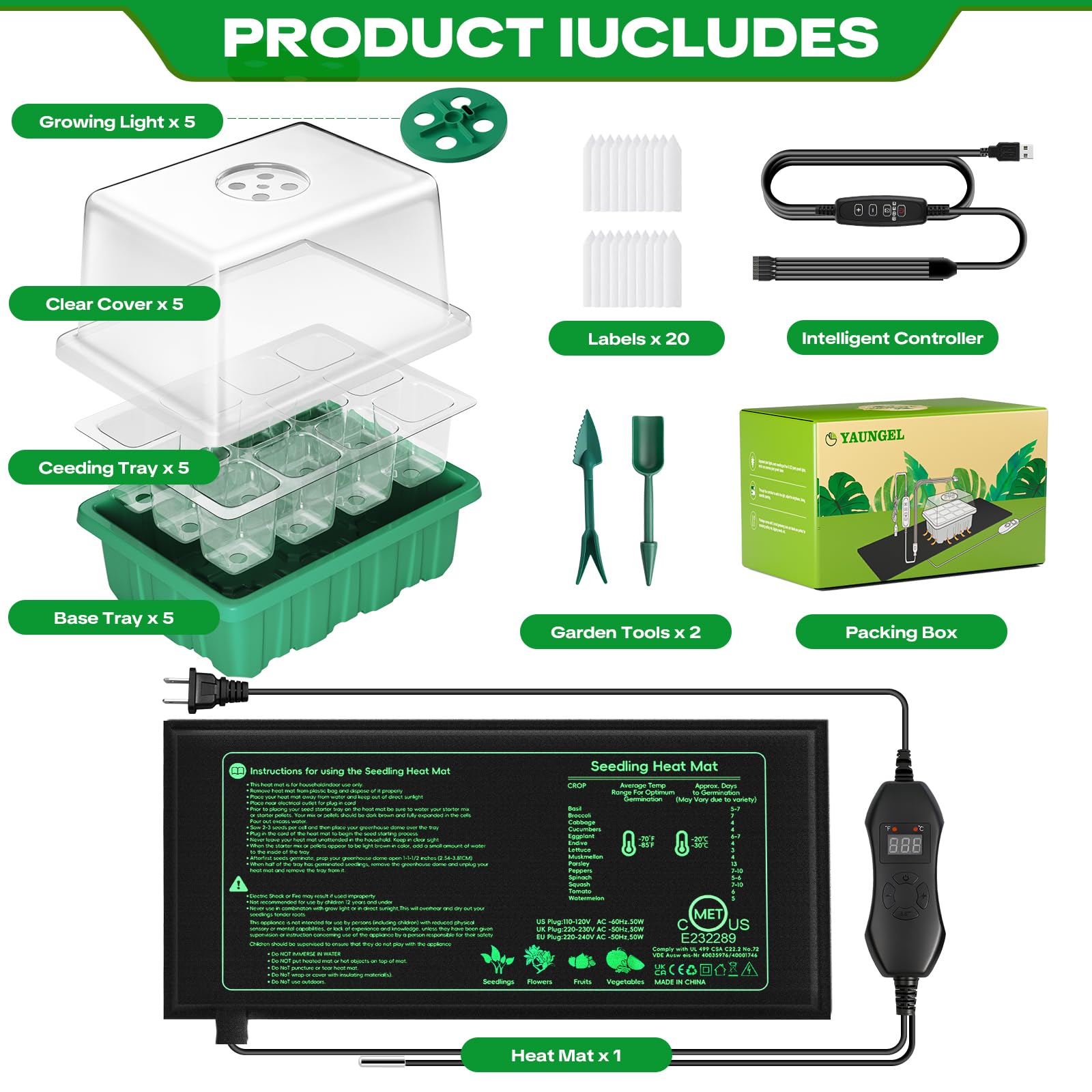YAUNGEL complete seed starter pack includes everything for seed starting.