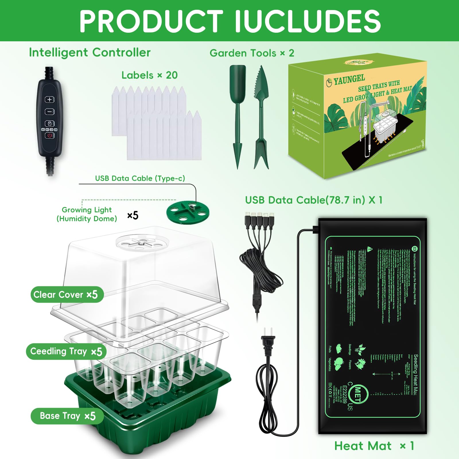 YAUNGEL complete seed starting kit with heat mat and lights