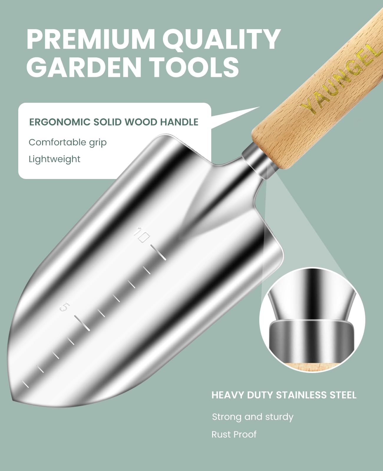 YAUNGEL ergonomic wooden handle provides comfortable grip and reduced fatigue