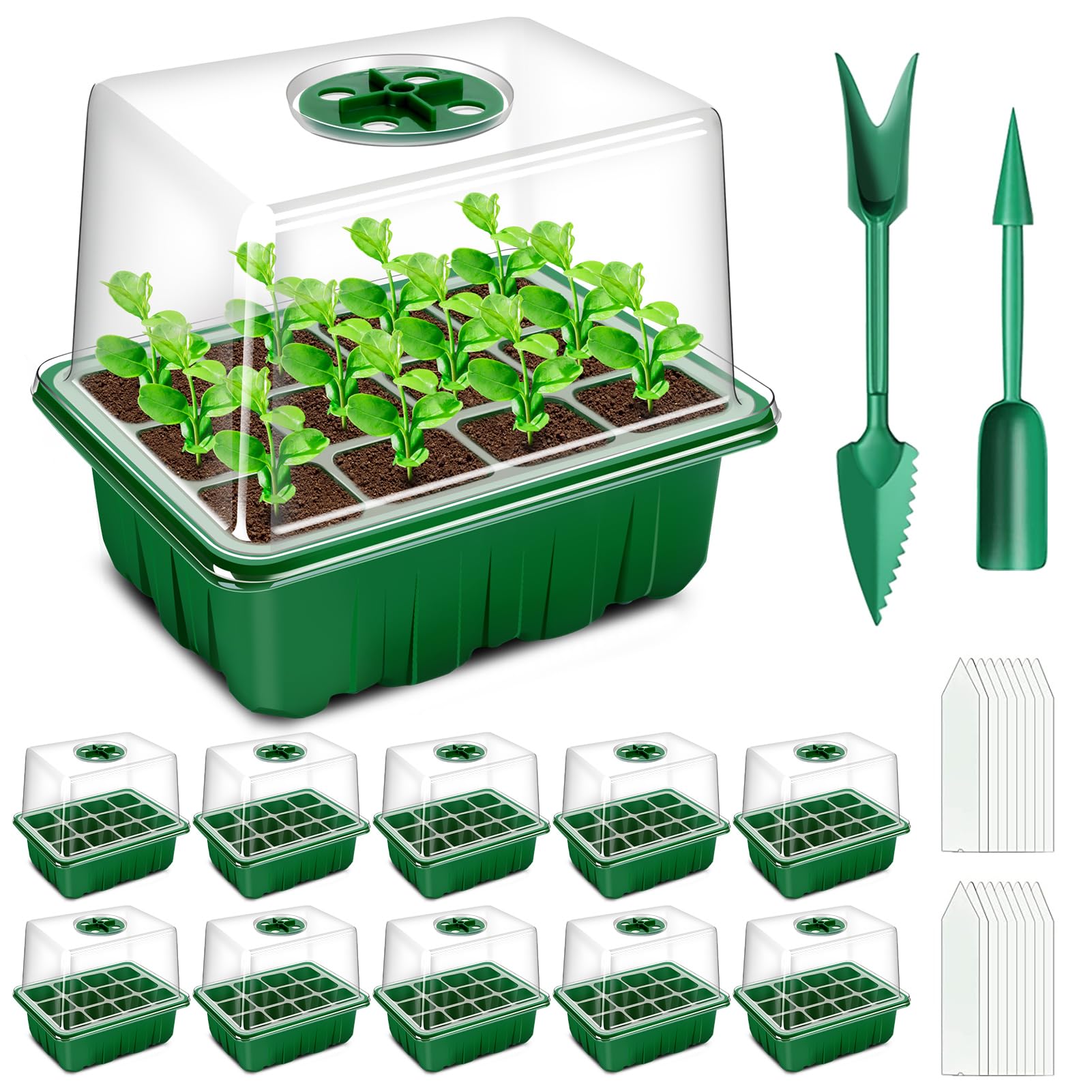 YAUNGEL seed starter tray 120-cell kit with clear lid for easy germination.