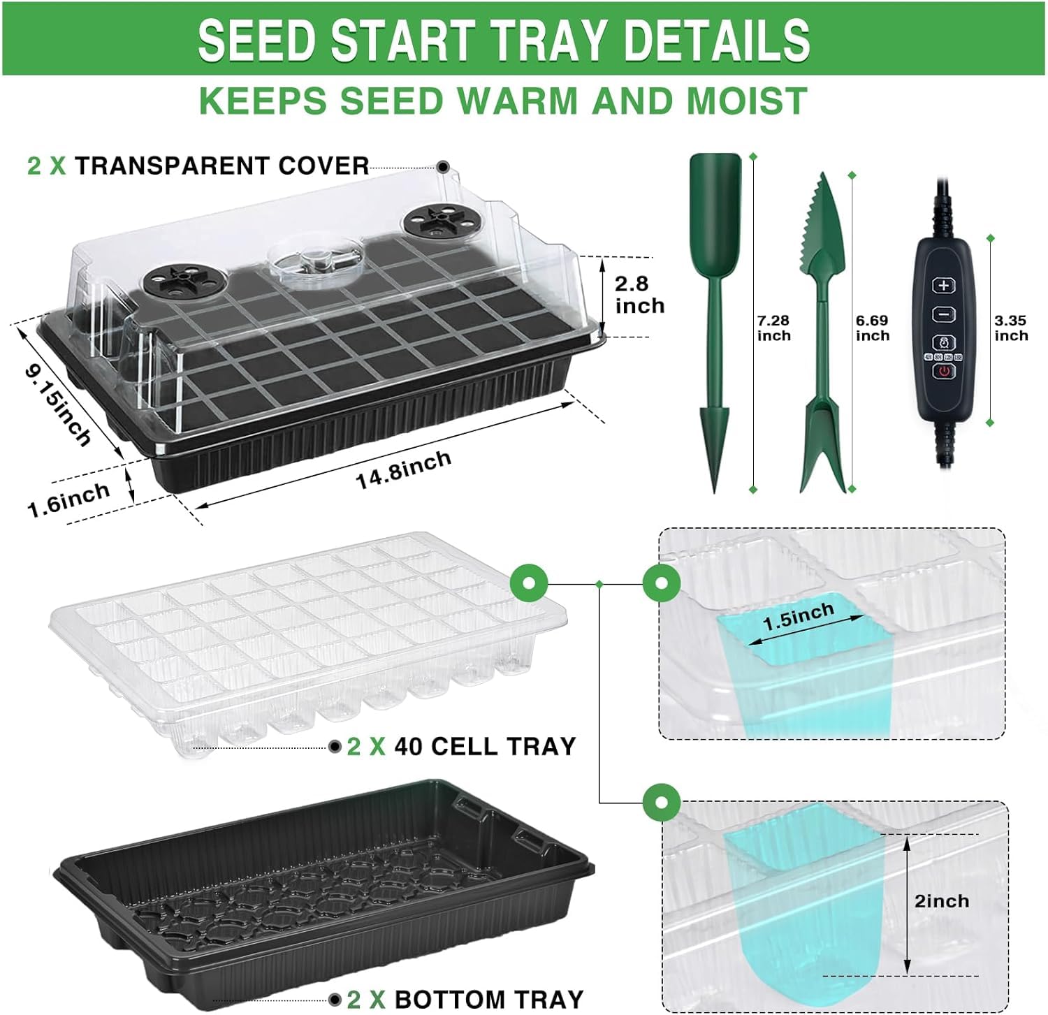 YAUNGEL seed starter tray adjustable humidity window enables precise moisture control.