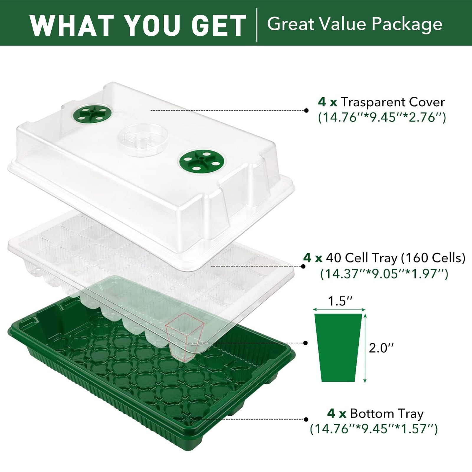 YAUNGEL cells measure 3.7x3.7x5.5 cm for taller starter growth.