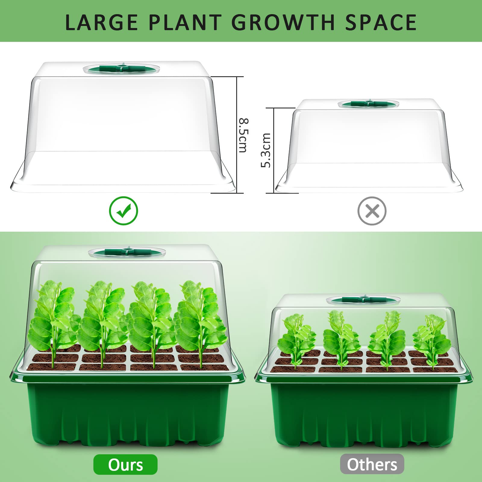 YAUNGEL seed starter tray with heightened lid creates space for flowers and vegetables.