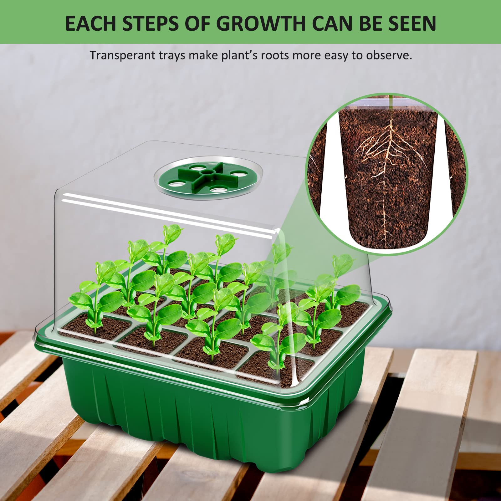 YAUNGEL seed starter tray transparent design lets you watch growth clearly.