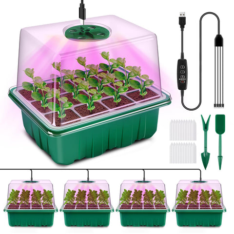 YAUNGEL Seed Starter Tray with Grow Light front view for compact indoor seedling setup.