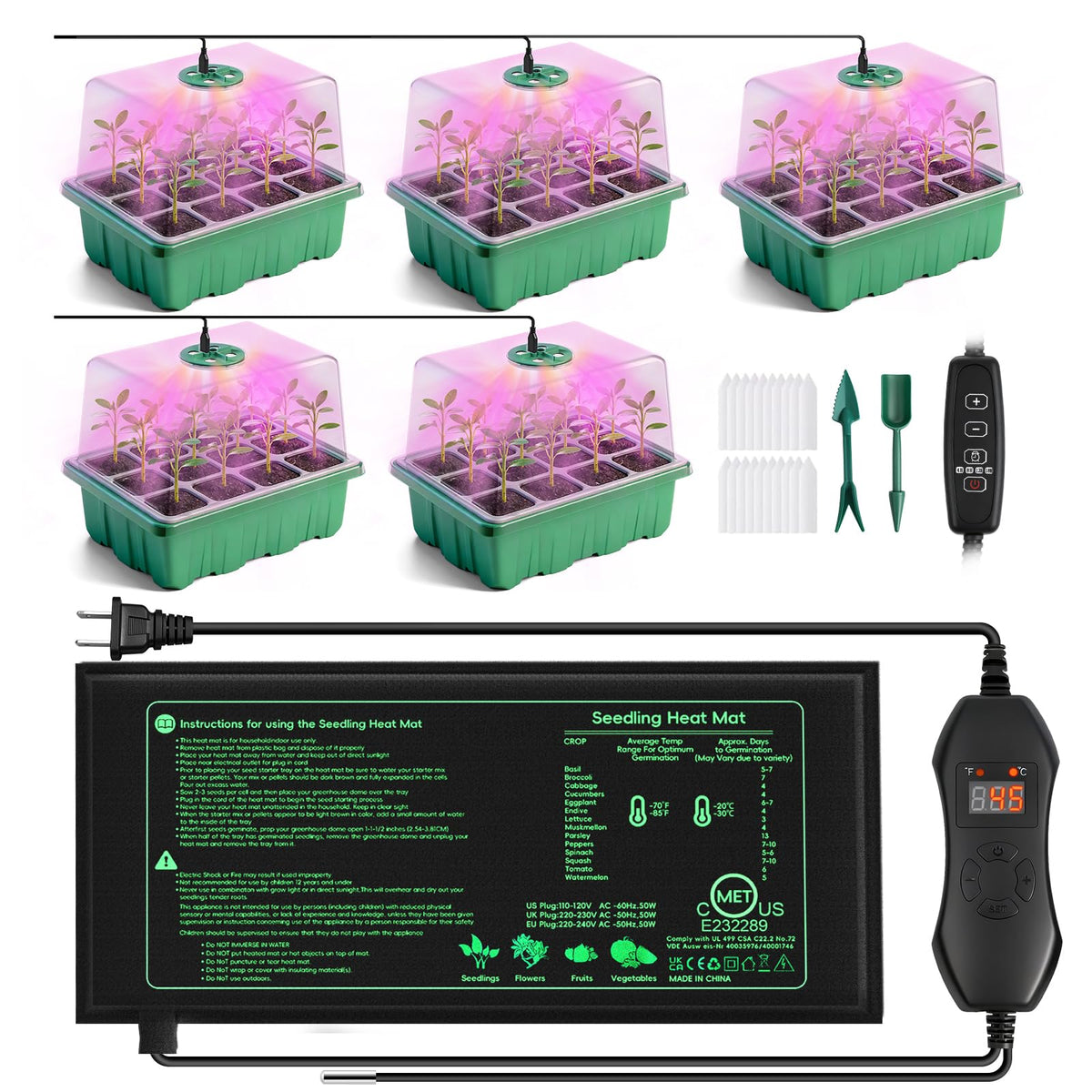 YAUNGEL seed starter tray with grow light enables compact, healthy indoor seedling growth.