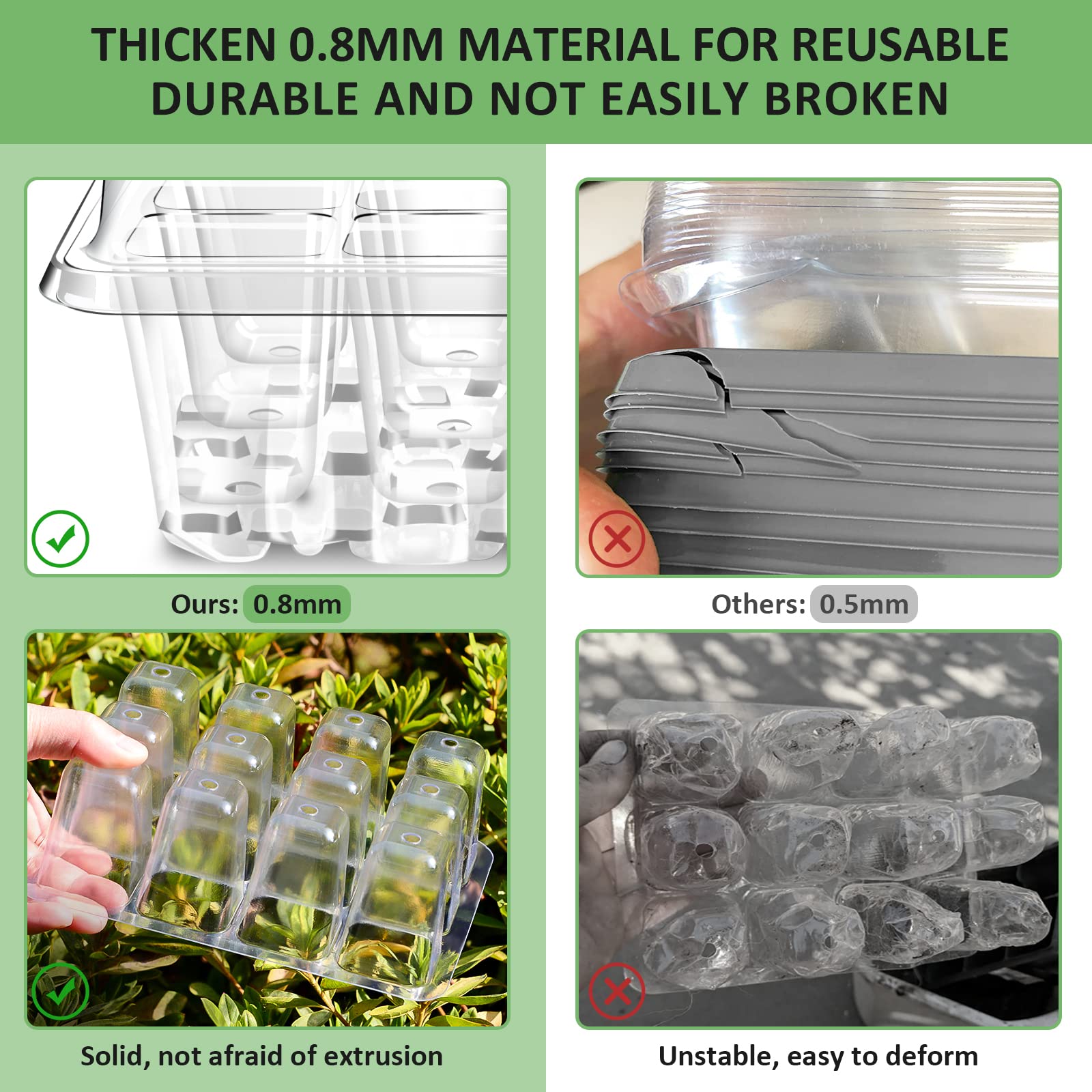 YAUNGEL seed starting trays made with 0.8mm PVC for durable reuse.