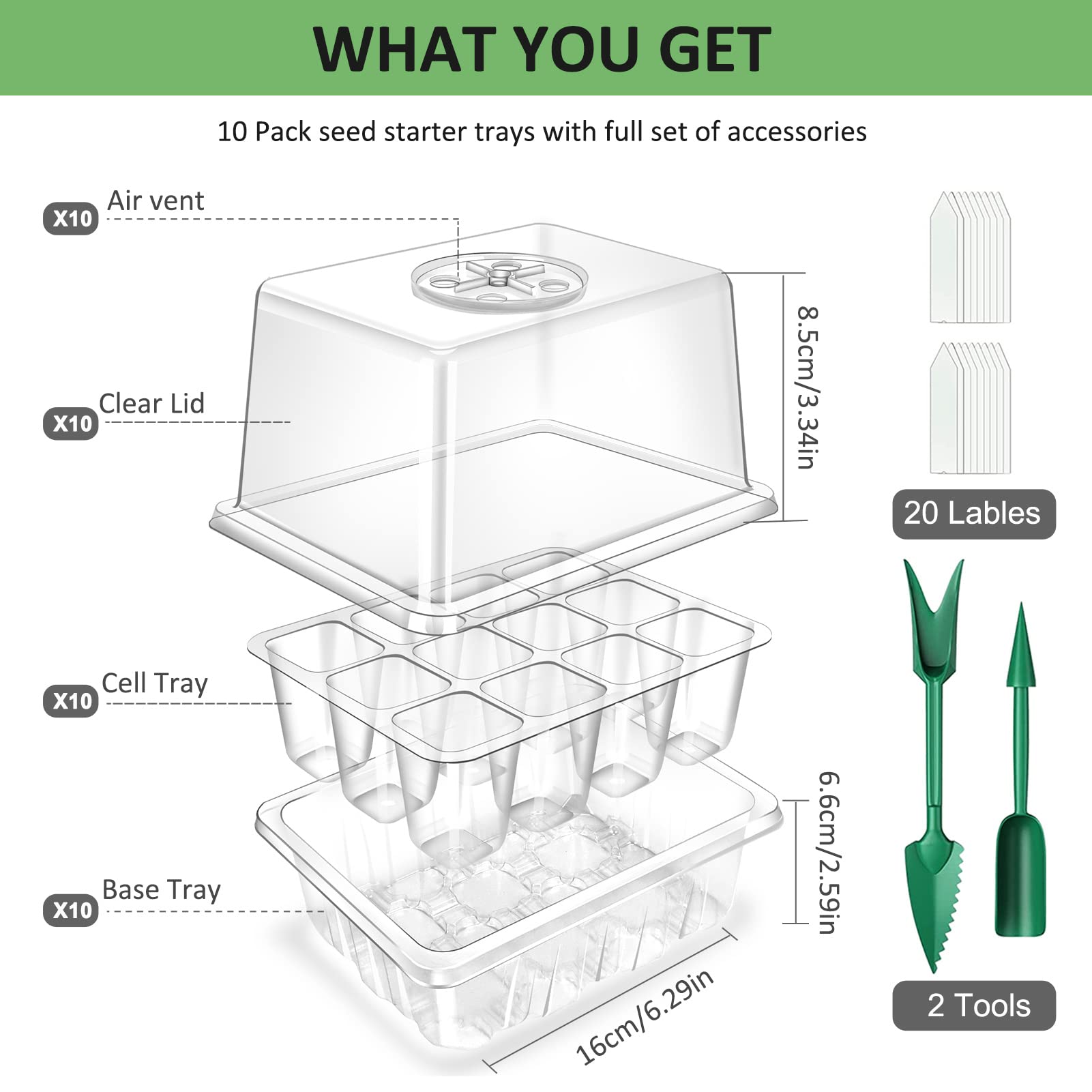 YAUNGEL seed starting trays compatible with heat mats and grow lights for warm germination.
