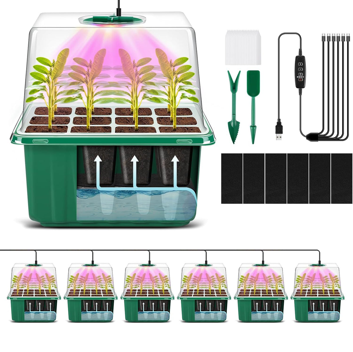 YAUNGEL self-watering seed starter tray, 72-cell grid for efficient germination.