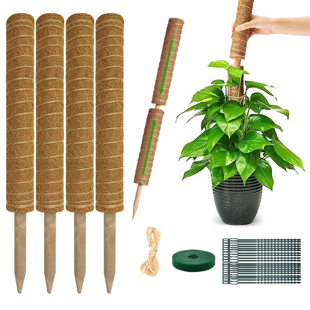 YAWAHOME moss pole 16 inch stackable coir supports climbing plants for upright growth.