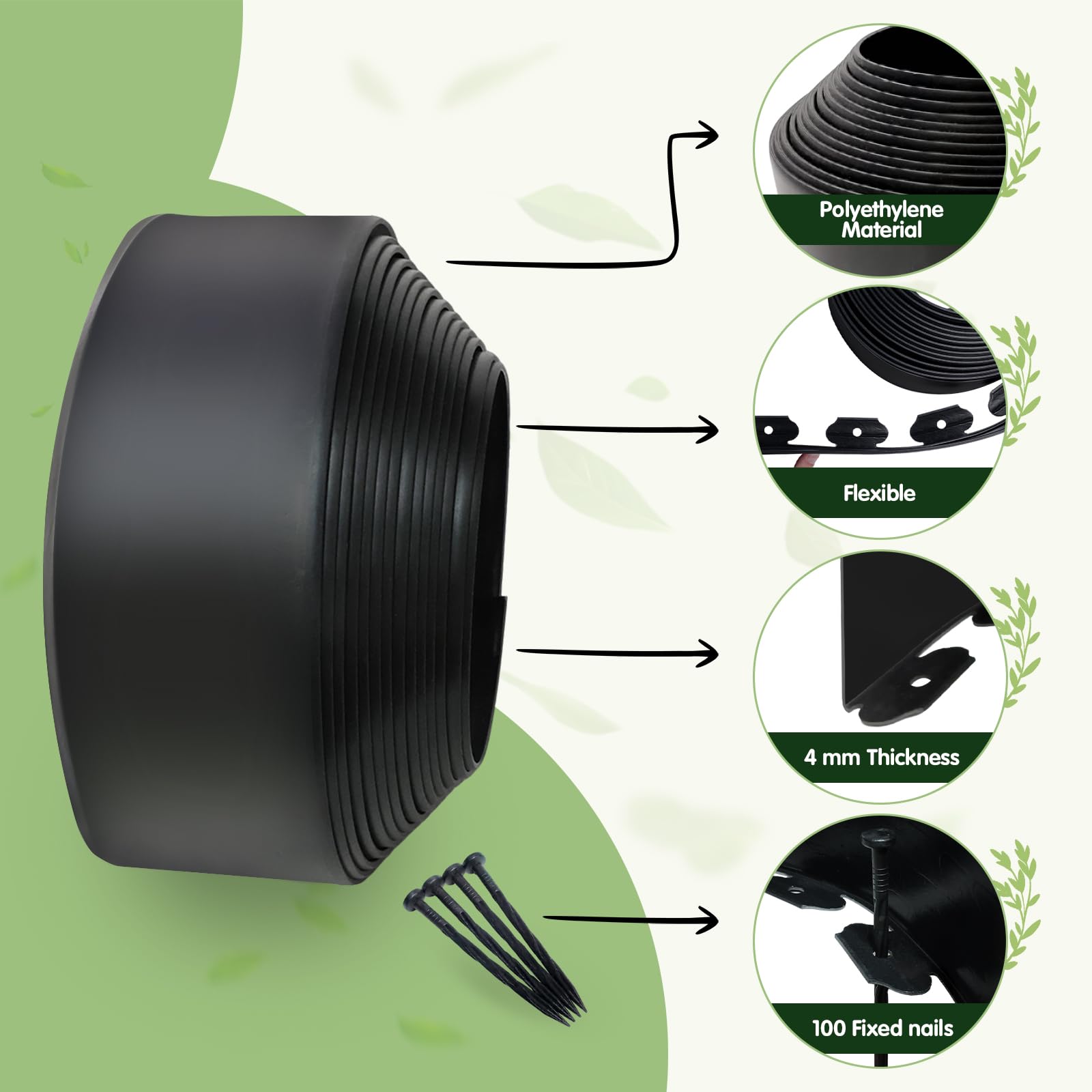 Yawfold flexible edging close-up shows pliable PE material for custom shapes.