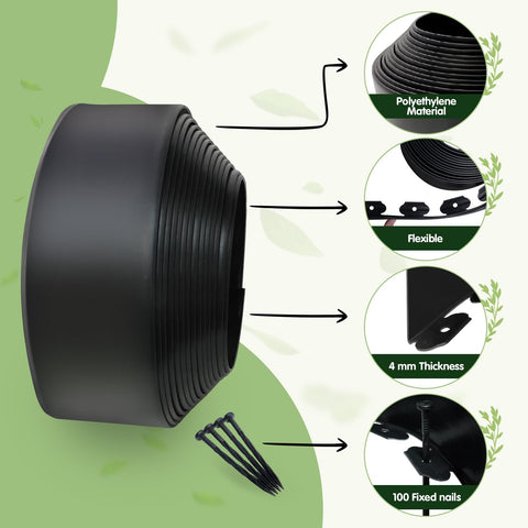 Yawfold flexible edging close-up shows pliable PE material for custom shapes.