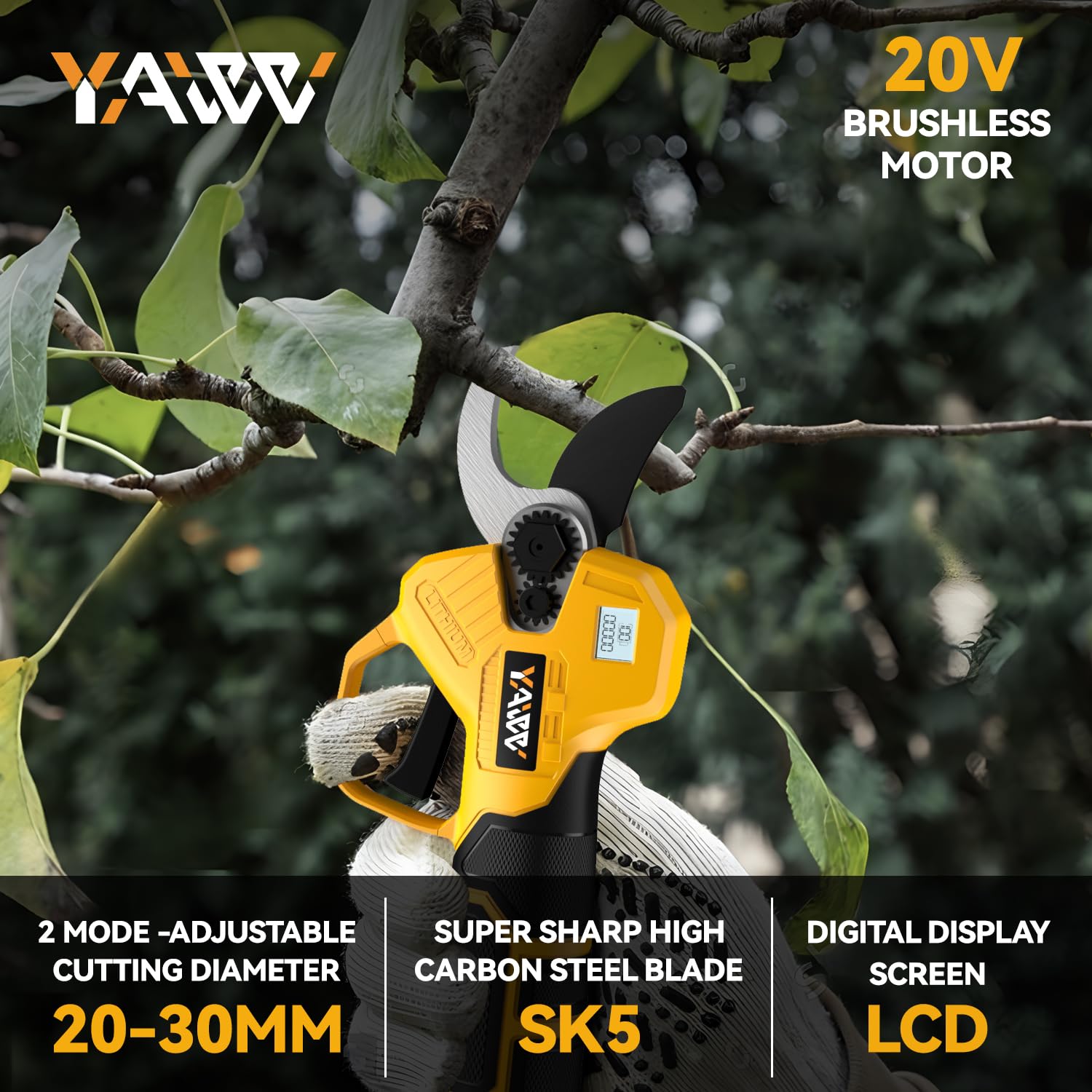 YAWV pruning shears compatible with DeWalt 20V Max batteries for flexible power