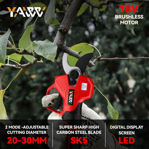 YAWV pruning shears LCD display provides at-a-glance status while pruning.