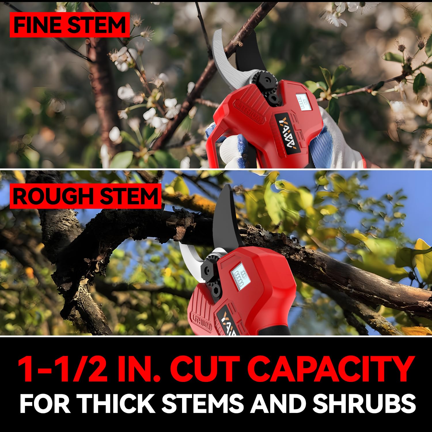 YAWV pruning in garden setting, ideal for trees and shrubs.