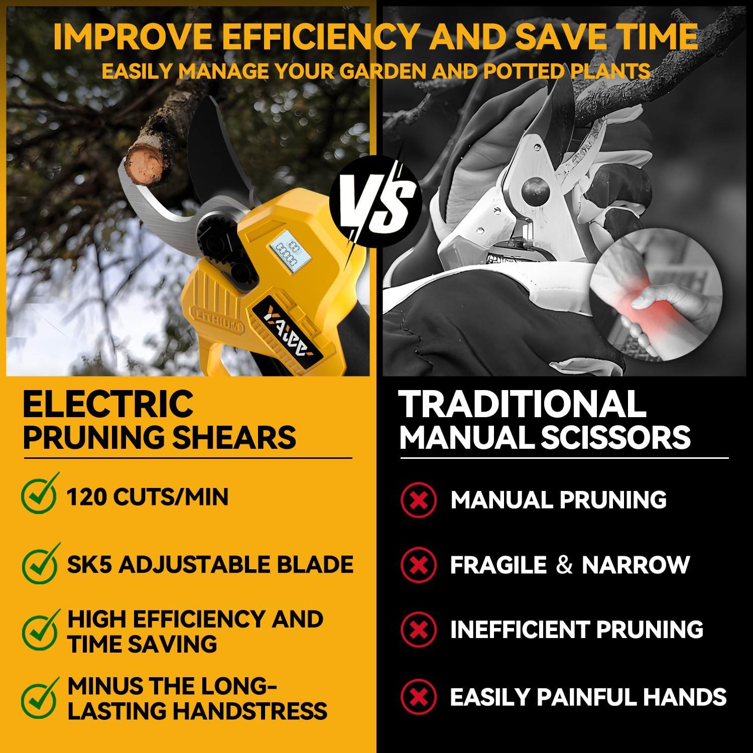 YAWV lightweight 1.6 lb design reduces fatigue during pruning sessions