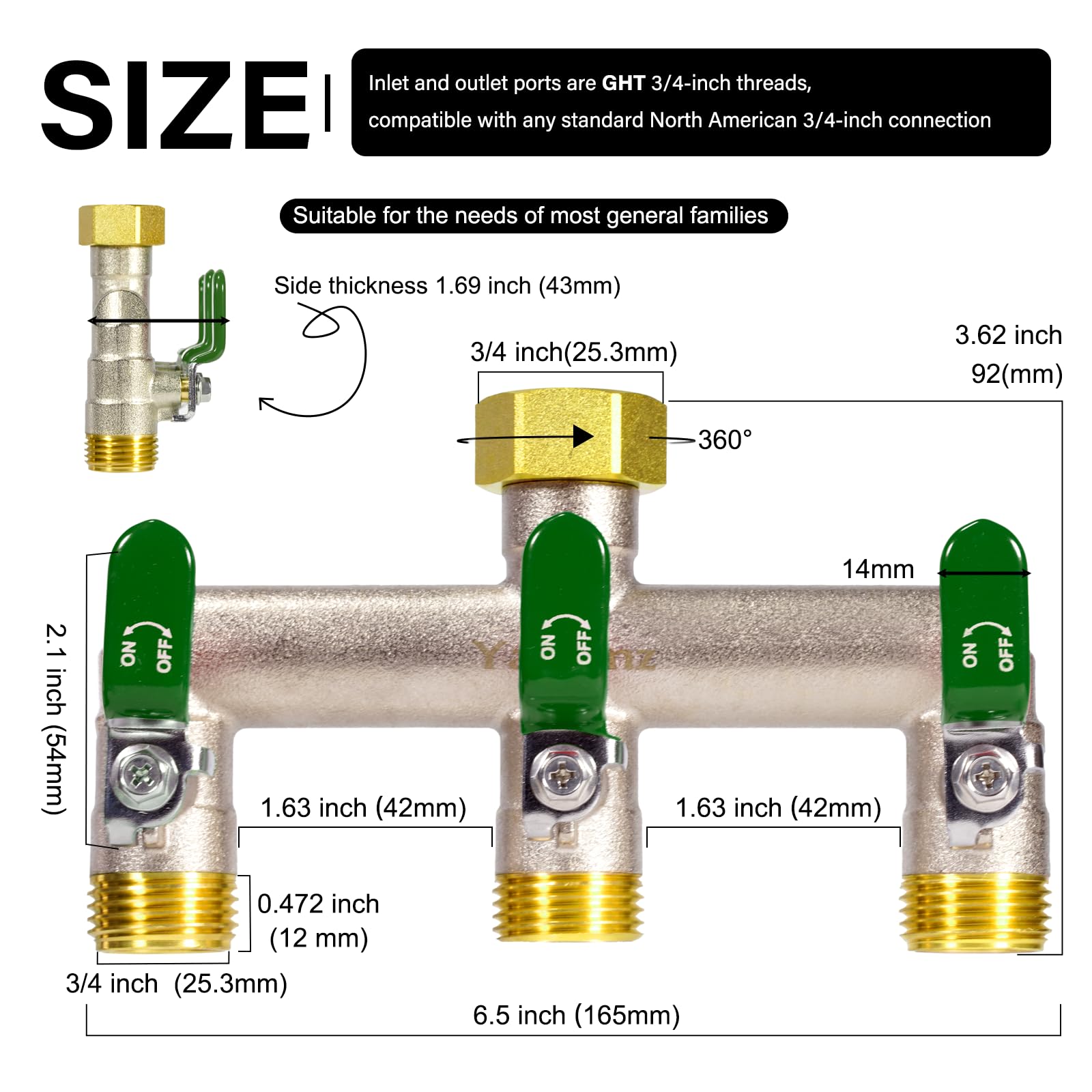 Yayamz 3-way hose splitter full flow design for even water distribution