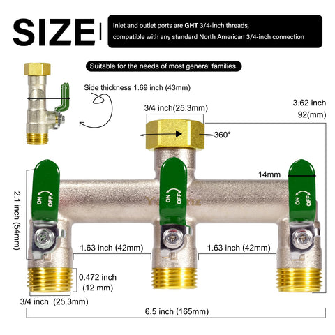 Yayamz 3-way hose splitter full flow design for even water distribution