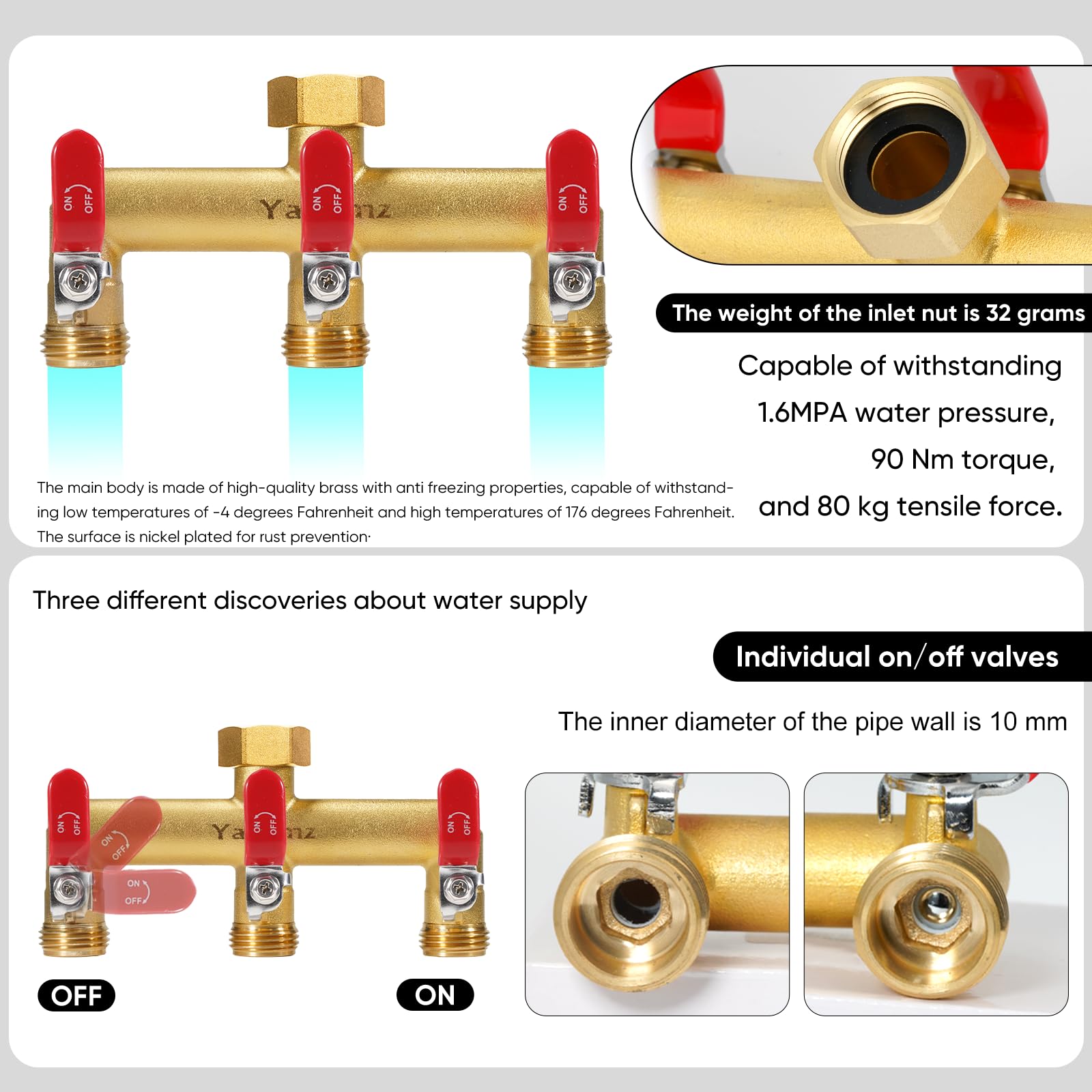 Yayamz 3-way valve with widened spout spacing for multiple connections.