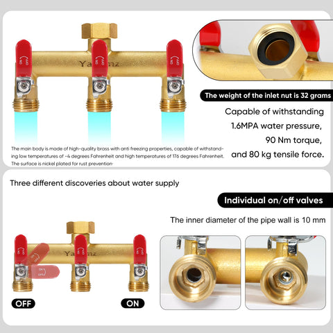 Yayamz 3-way valve with widened spout spacing for multiple connections.