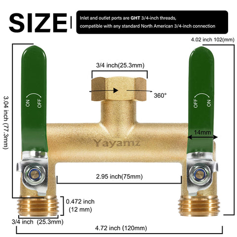Yayamz brass hose adapter with rubber-coated handle for easy grip