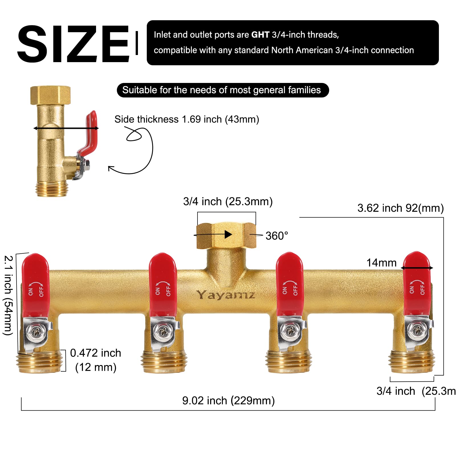 Yayamz brass manifold vertical outlet for stable connection and durability.
