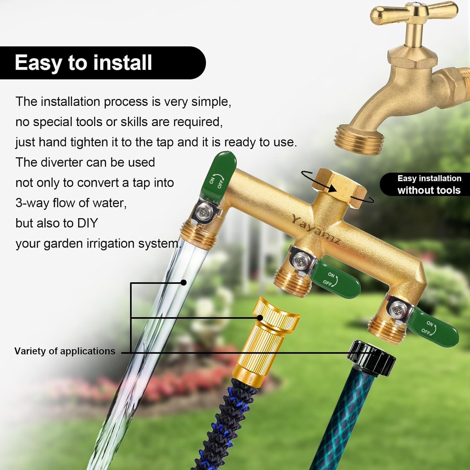 Yayamz brass manifold built for heavy-duty garden and patio use.