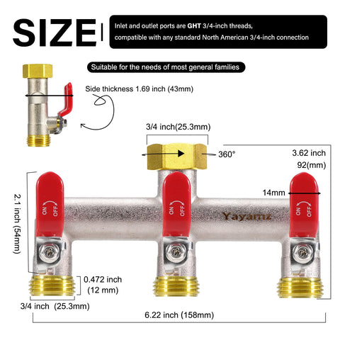 Yayamz brass nickel plated hose splitter showing durable outdoor build.