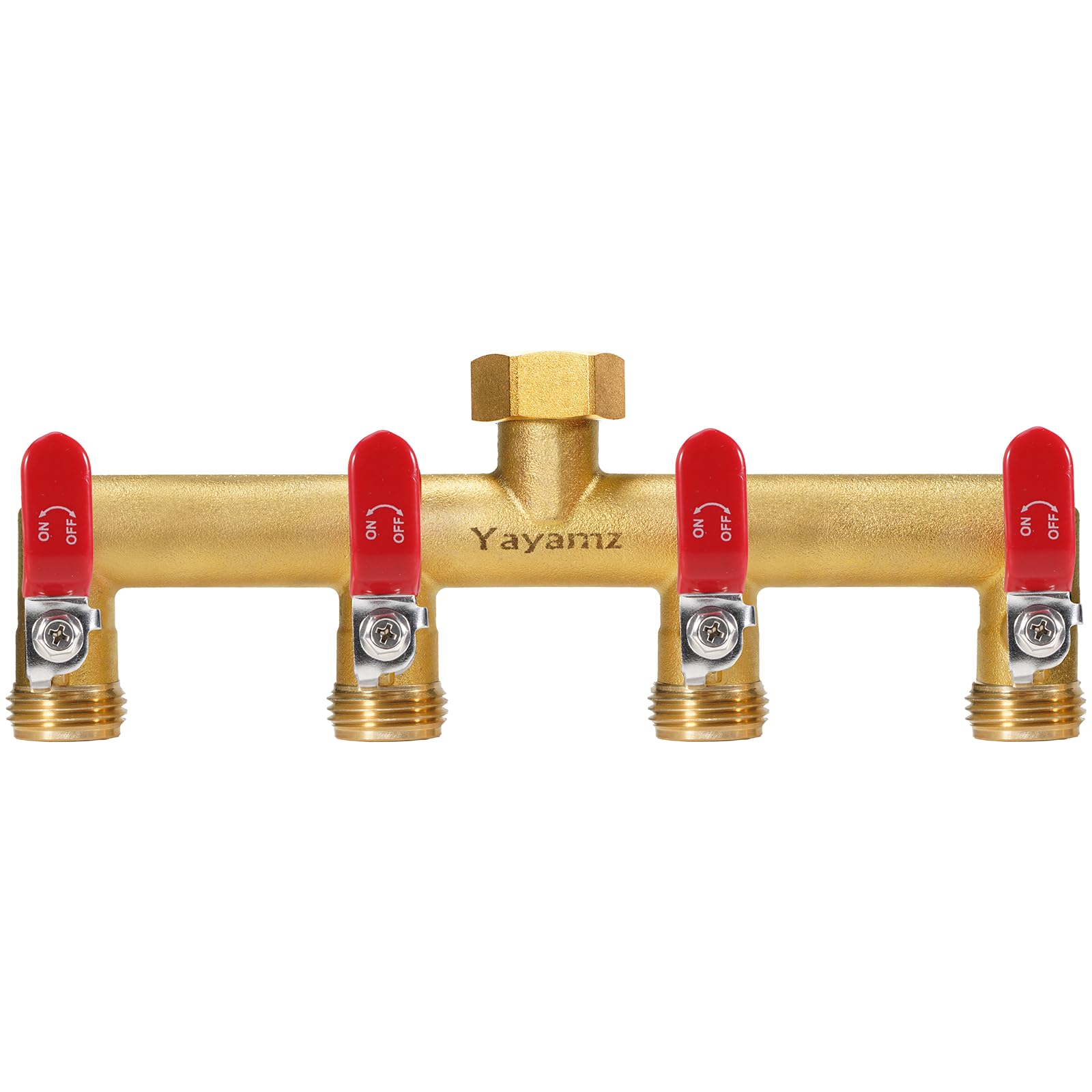 Yayamz garden hose splitter 4-way brass for versatile irrigation setups.