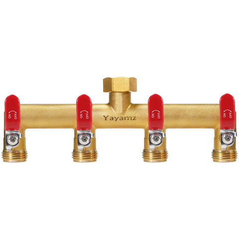 Yayamz garden hose splitter 4-way brass for versatile irrigation setups.